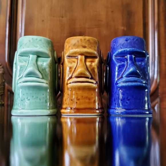 (3) 2.5oz Ceramic Tiki Easter Island Moai Shot Glasses NEW - Picture 2 of 15